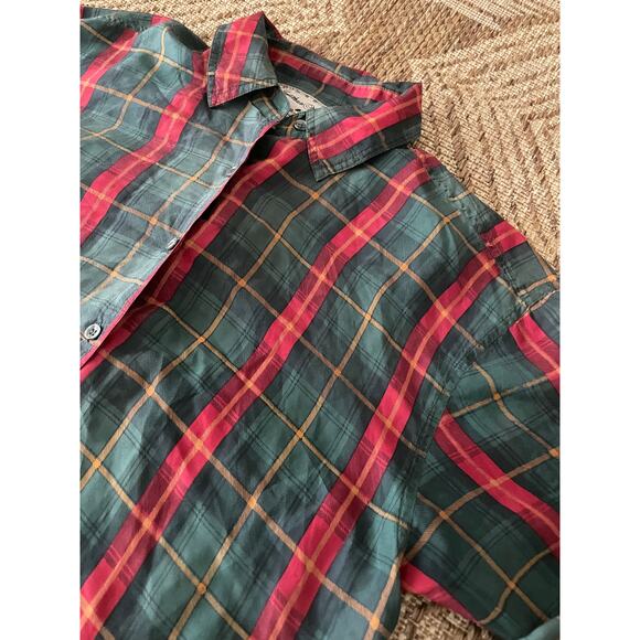 Vintage Jonathan Martin 100% Silk Blouse in red and Green plaid SZ Med - Picture 2 of 7